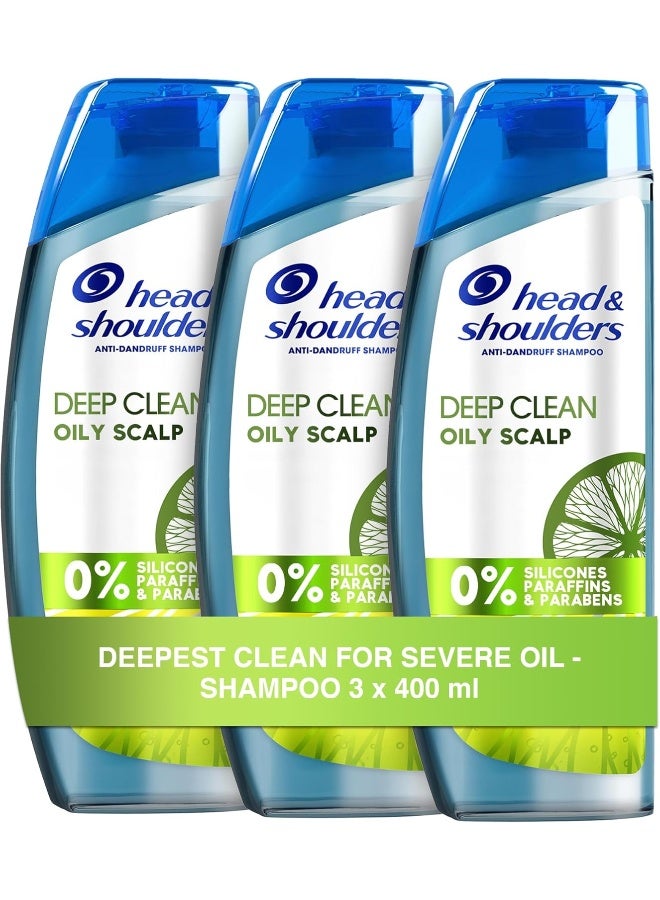 Head & Shoulders Deep Clean For SEVERE Oily Scalp, Anti-Dandruff Shampoo, Free of Silicones, Parabens and Paraffins,400 ml (Pack of 3)